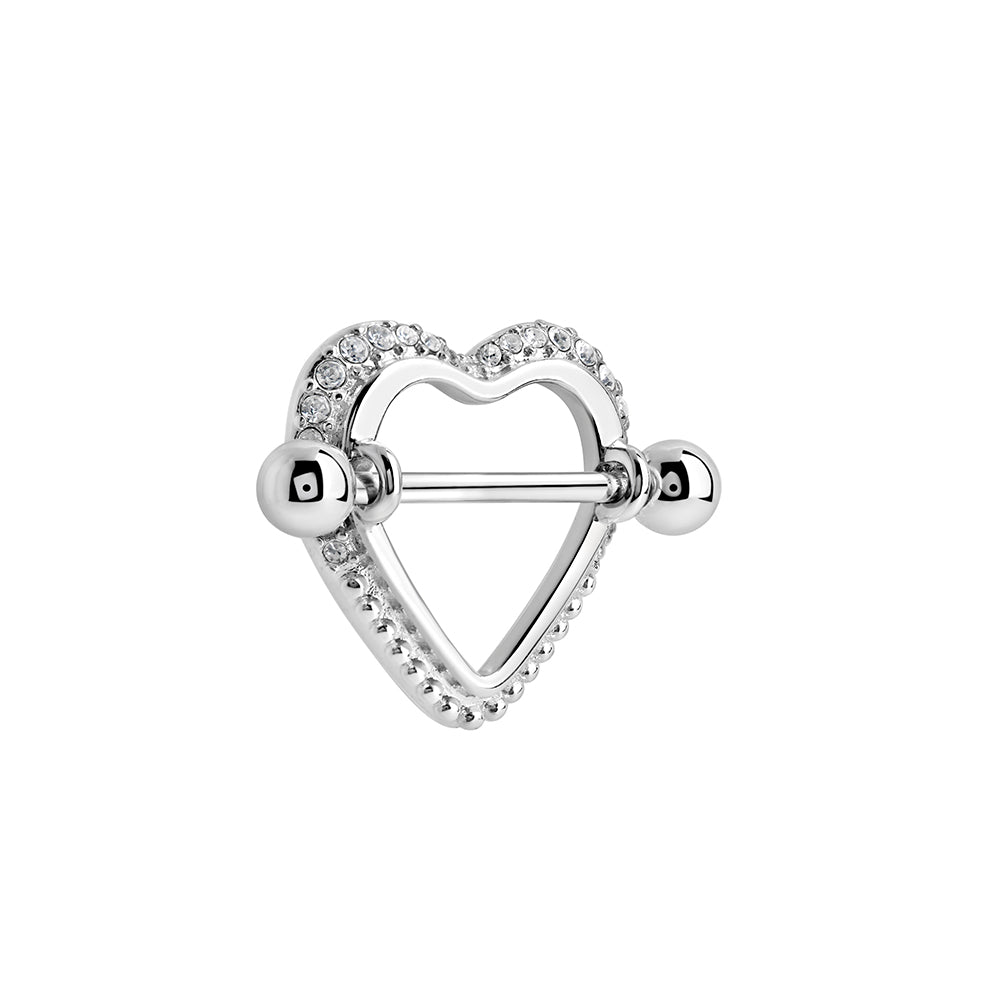 14g 3/4” Crystal Heart Nipple Ring Shield - Price Per 1