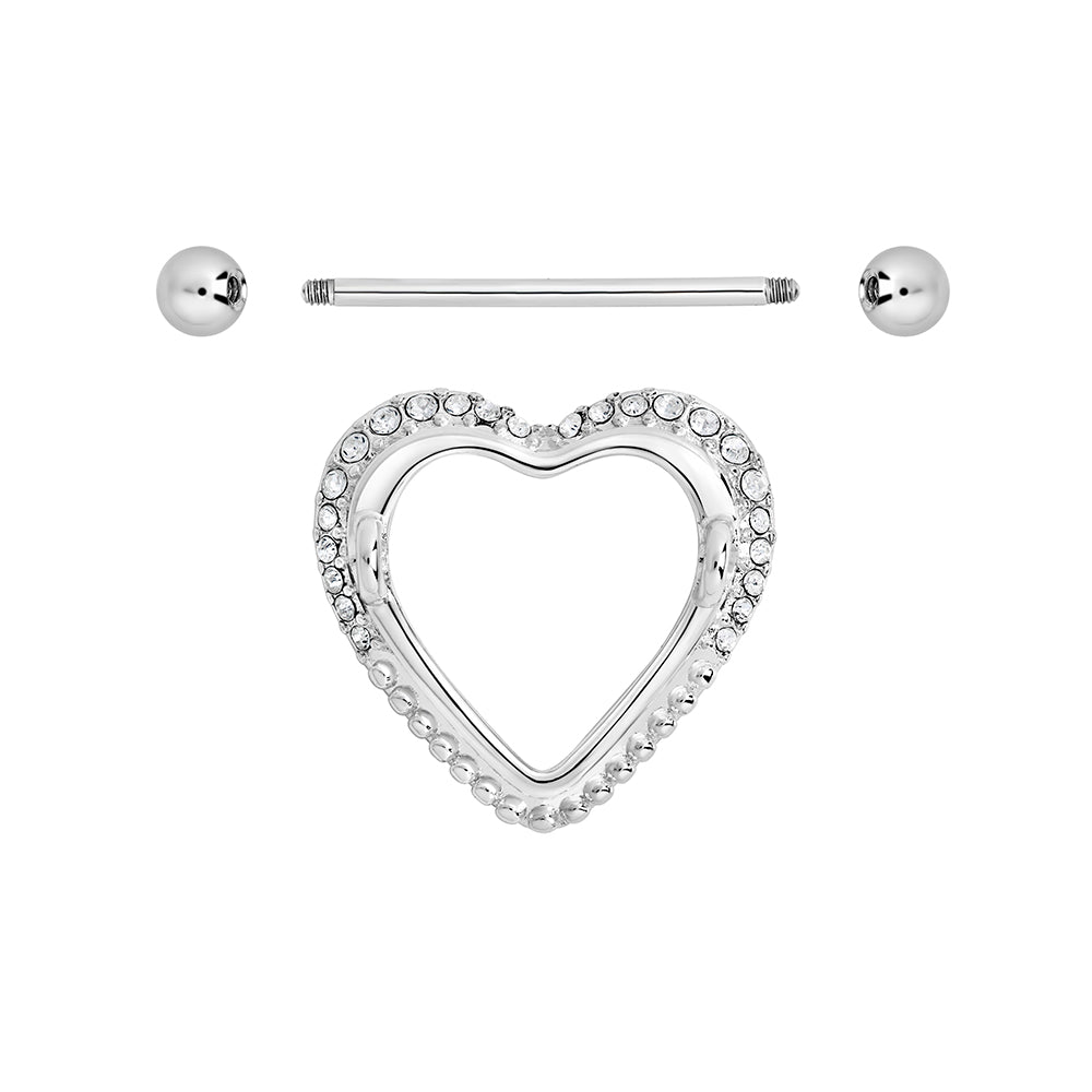 14g 3/4” Crystal Heart Nipple Ring Shield - Price Per 1