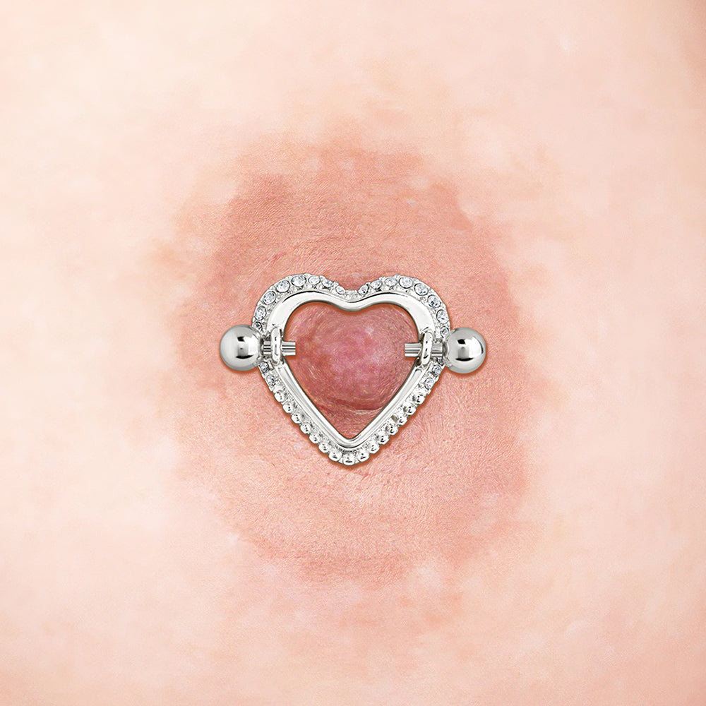 14g 3/4” Crystal Heart Nipple Ring Shield - Price Per 1