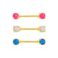 14g 9/16” Gold-Plated Straight Barbell Nipple Ring with Opal Ends — Price Per 1