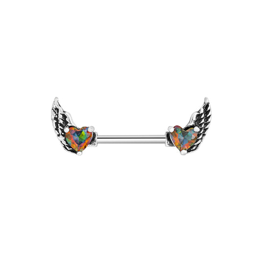 14g 9/16” Winged Heart Jewel Steel Nipple Barbell — Price Per 1