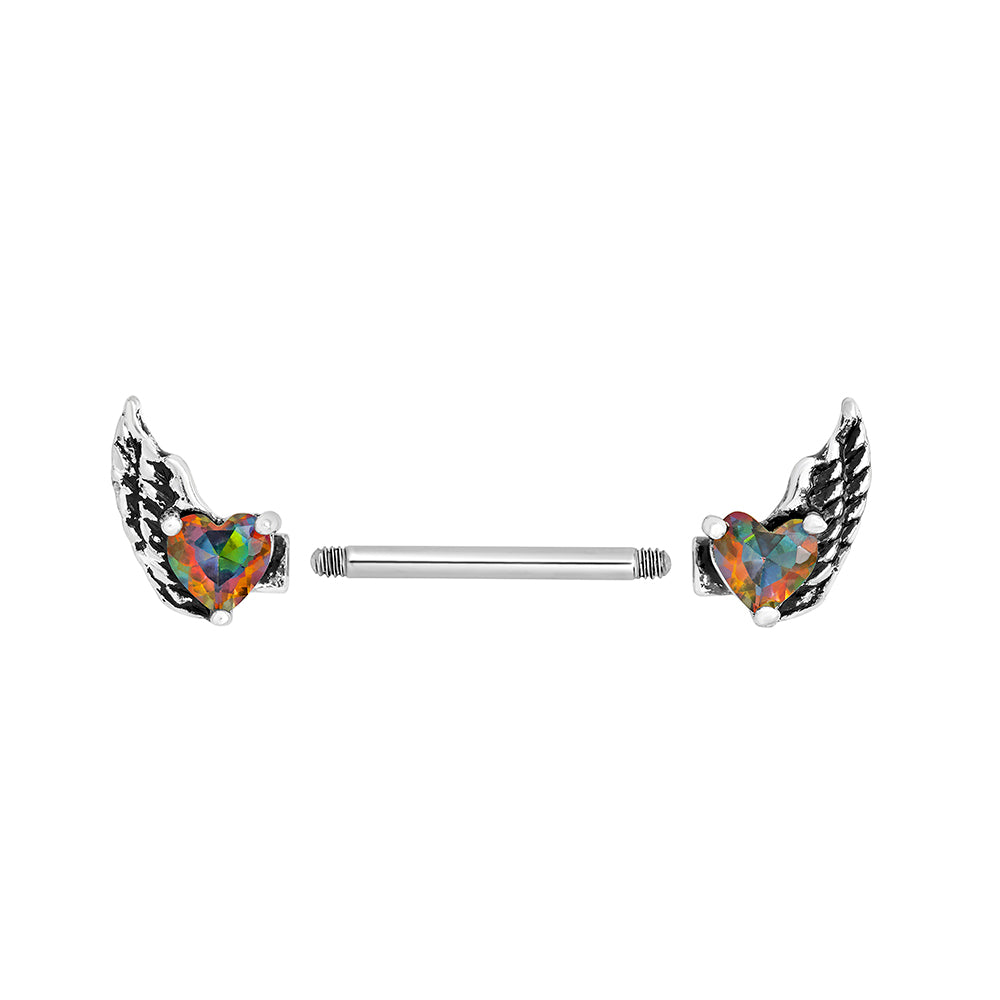 14g 9/16” Winged Heart Jewel Steel Nipple Barbell — Price Per 1
