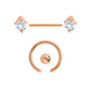 14g PVD Rose Gold Nipple Jewelry Set — Prong-Set Crystal Jeweled Straight Barbells and Captive Bead Rings