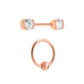 14g PVD Rose Gold Nipple Jewelry Set — Bezel-Set Crystal Jeweled Straight Barbells and Captive Bead Rings