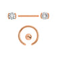 14g PVD Rose Gold Nipple Jewelry Set — Bezel-Set Crystal Jeweled Straight Barbells and Captive Bead Rings