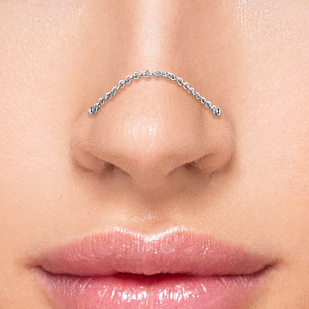 20g 1/4” Jeweled Steel Nose Bones with Chain