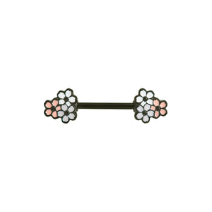 14g 13.3mm Cherry Blossoms PVD Black Nipple Barbell — Price Per 1 - Painful Pleasures