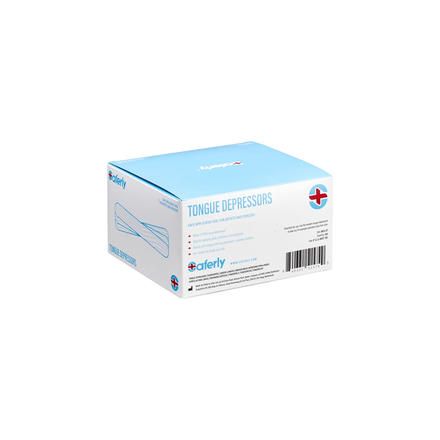 Saferly Tongue Depressors - Adult Size - Box of 500
