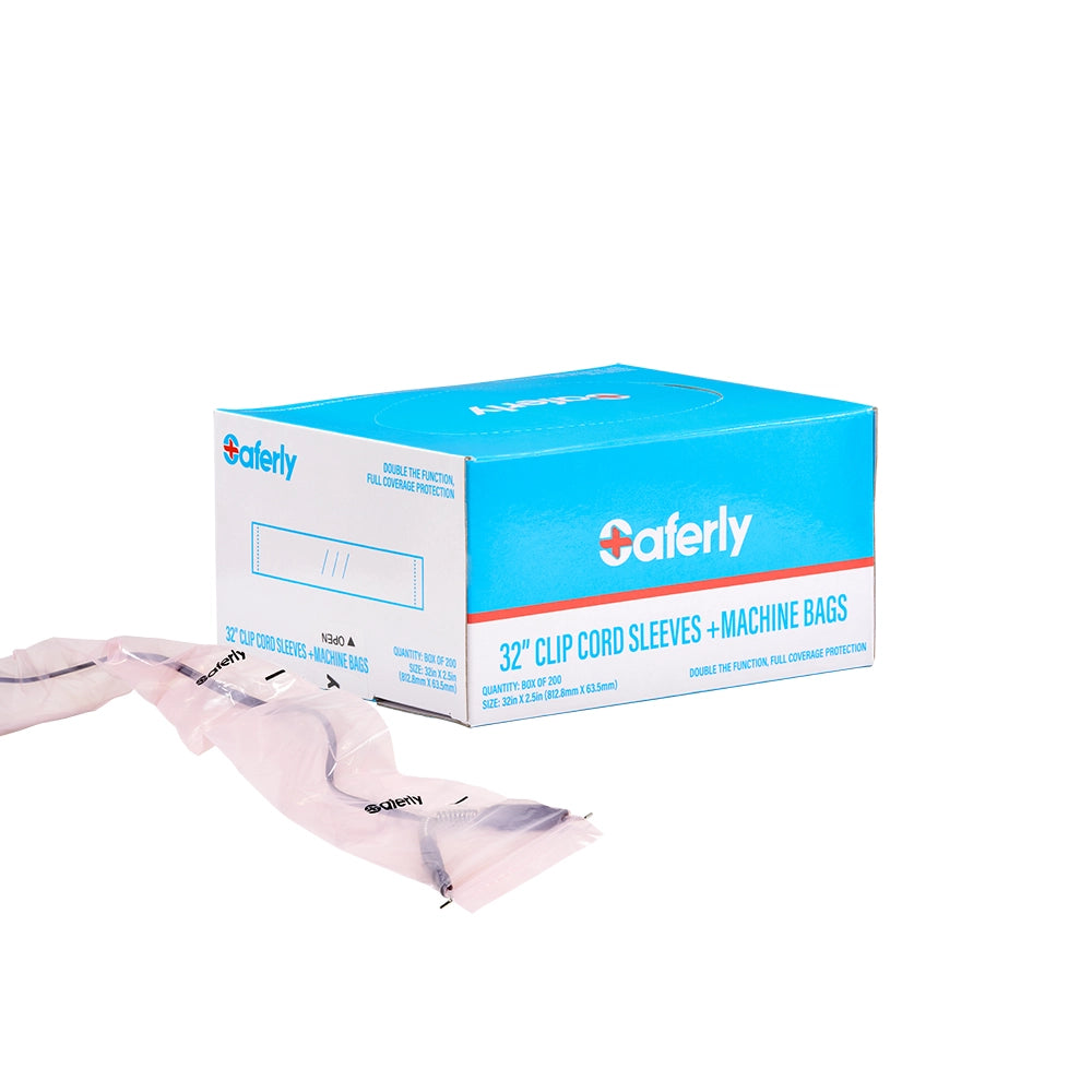 Saferly 32" Clip Cord Sleeves + Machine Bags — Box of 200 — Pick Color Pink