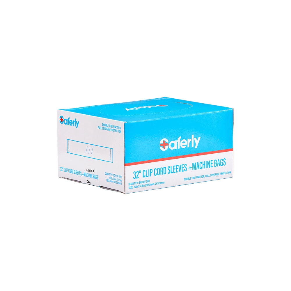 Saferly 32" Clip Cord Sleeves + Machine Bags — Box of 200 — Pick Color