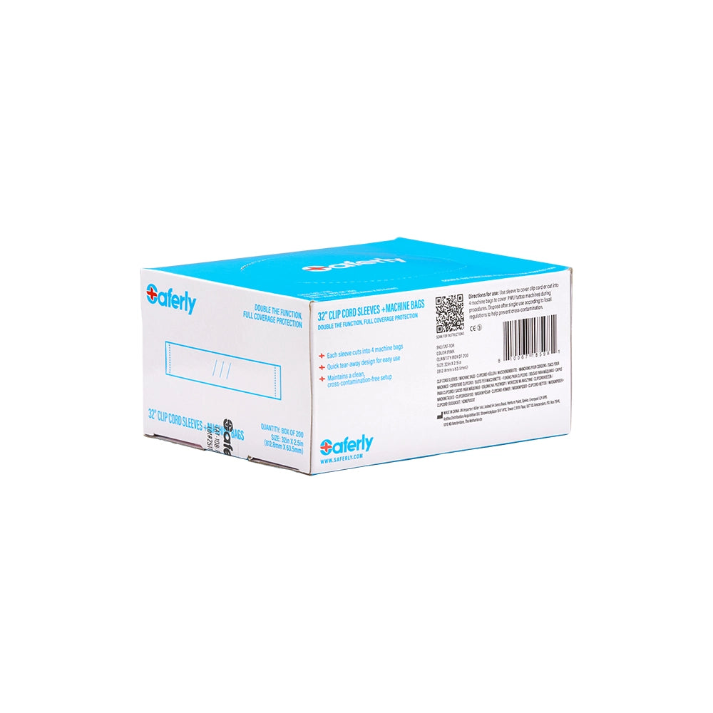Saferly 32" Clip Cord Sleeves + Machine Bags — Box of 200 — Pick Color