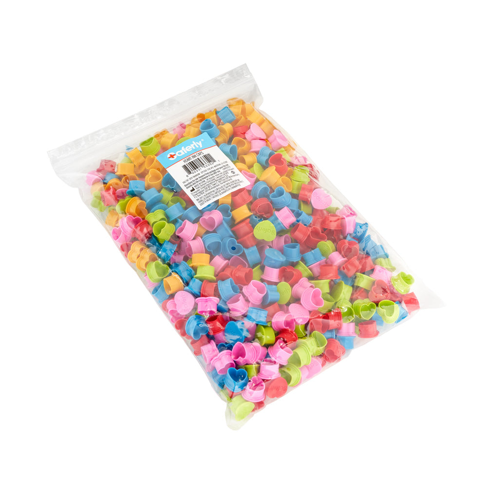 Saferly Heart Silicone Ink Caps — Pick Size and Color — Bag of 500 - Painful Pleasures