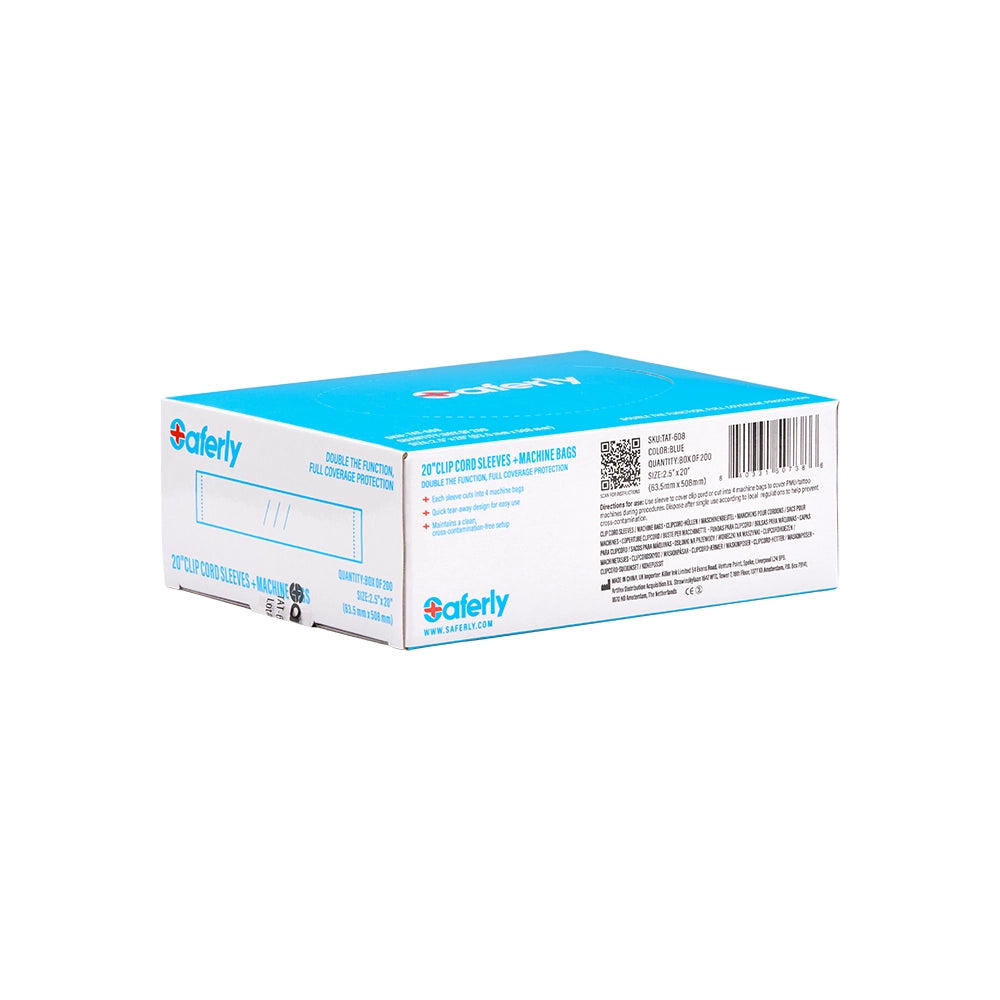 Saferly 20" Clip Cord Sleeves + Machine Bags — Blue — Box of 200