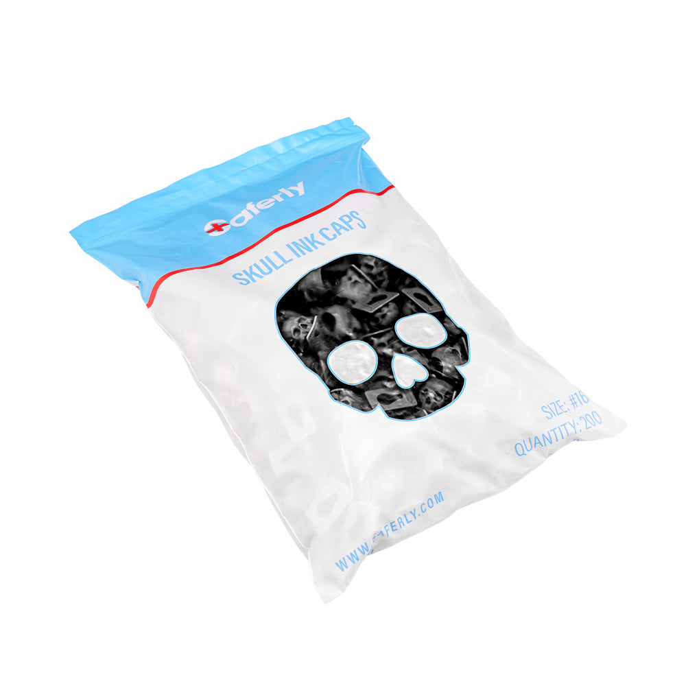 Saferly Skull Silicone Ink Caps —Size #16 (Large) — Bag of 200  — Pick Color - Painful Pleasures