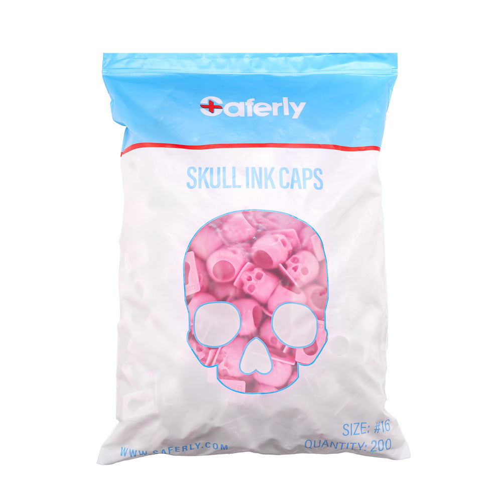 Saferly Skull Silicone Ink Caps —Size #16 (Large) — Bag of 200  — Pick Color - Painful Pleasures