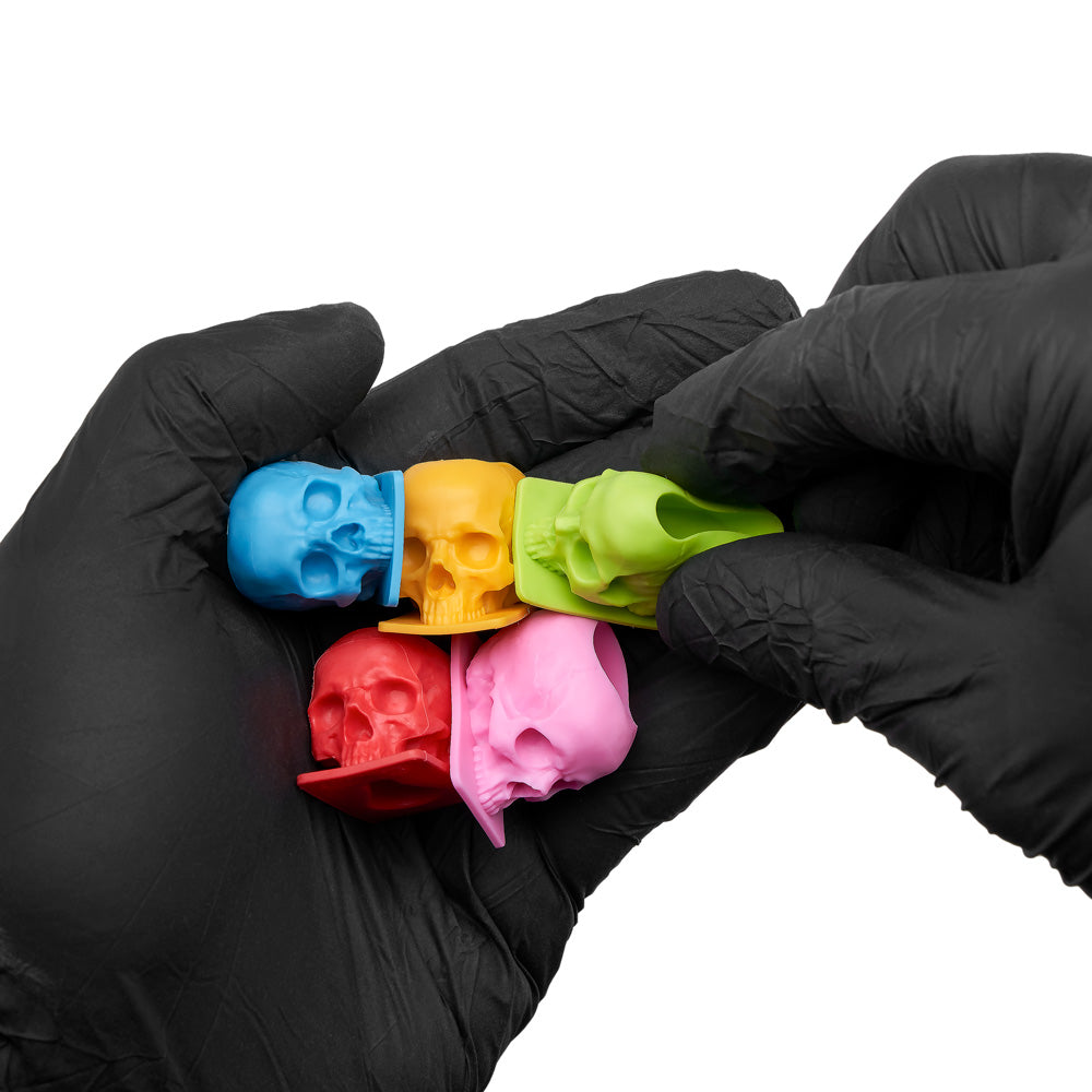 Saferly Skull Silicone Ink Caps —Size #16 (Large) — Bag of 200  — Pick Color - Painful Pleasures