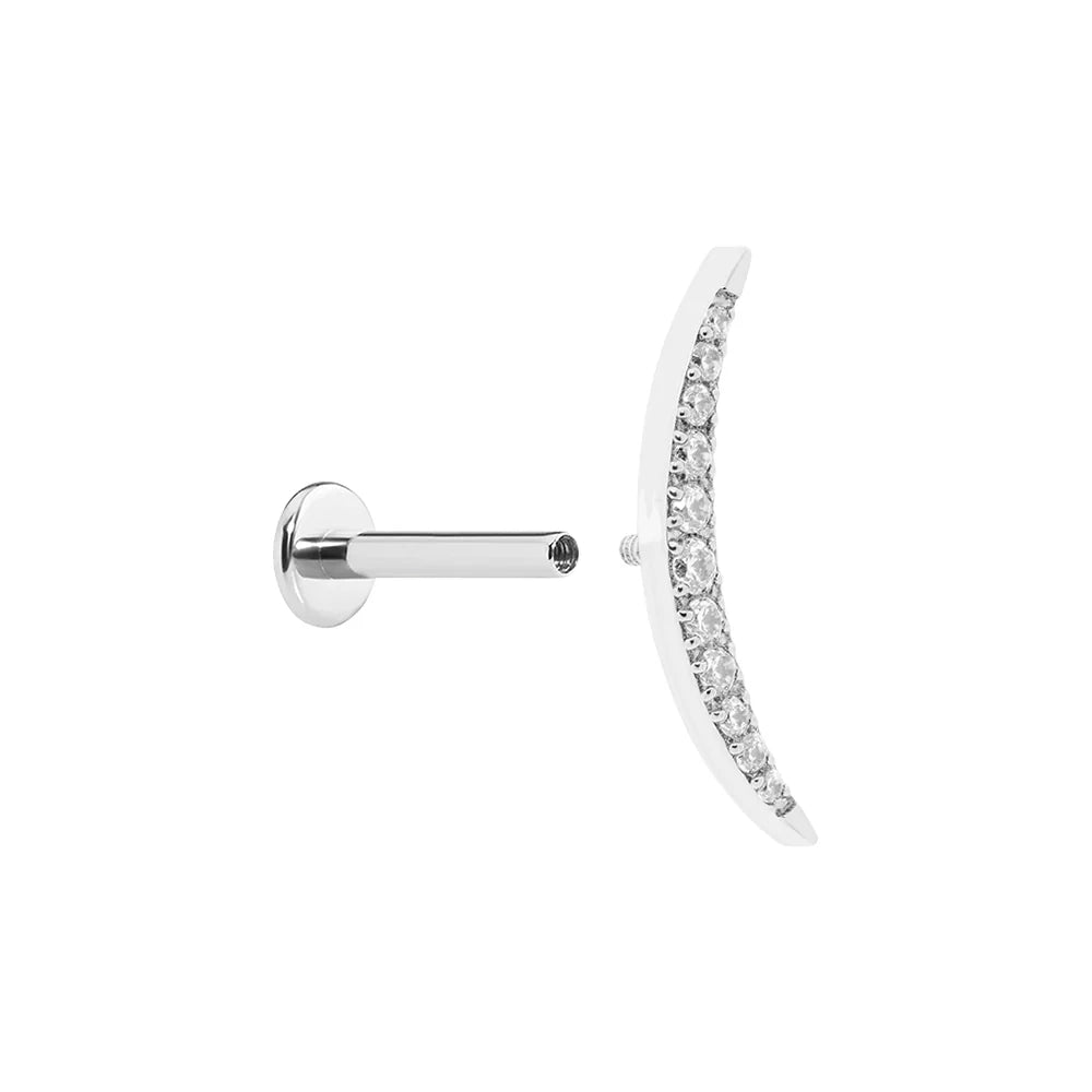 Titanium Internally Threaded Jeweled Crescent Moon - Painful Pleasures
