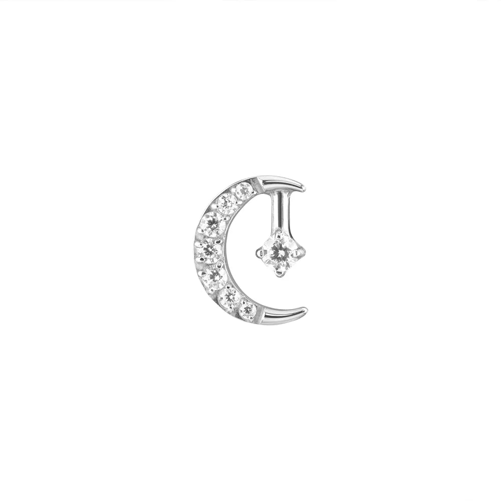 Titanium Internally Threaded Jeweled Moon and Star - Painful Pleasures