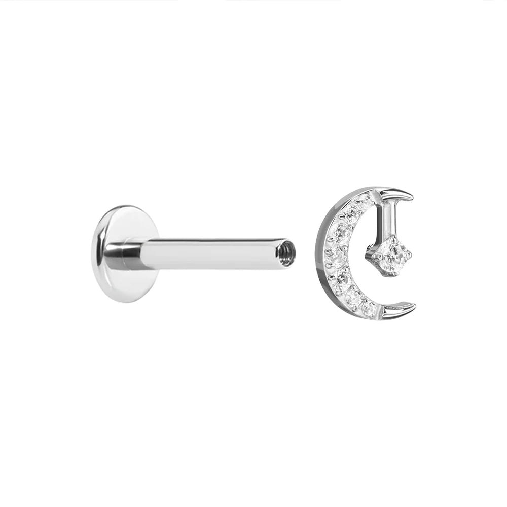 Titanium Internally Threaded Jeweled Moon and Star - Painful Pleasures