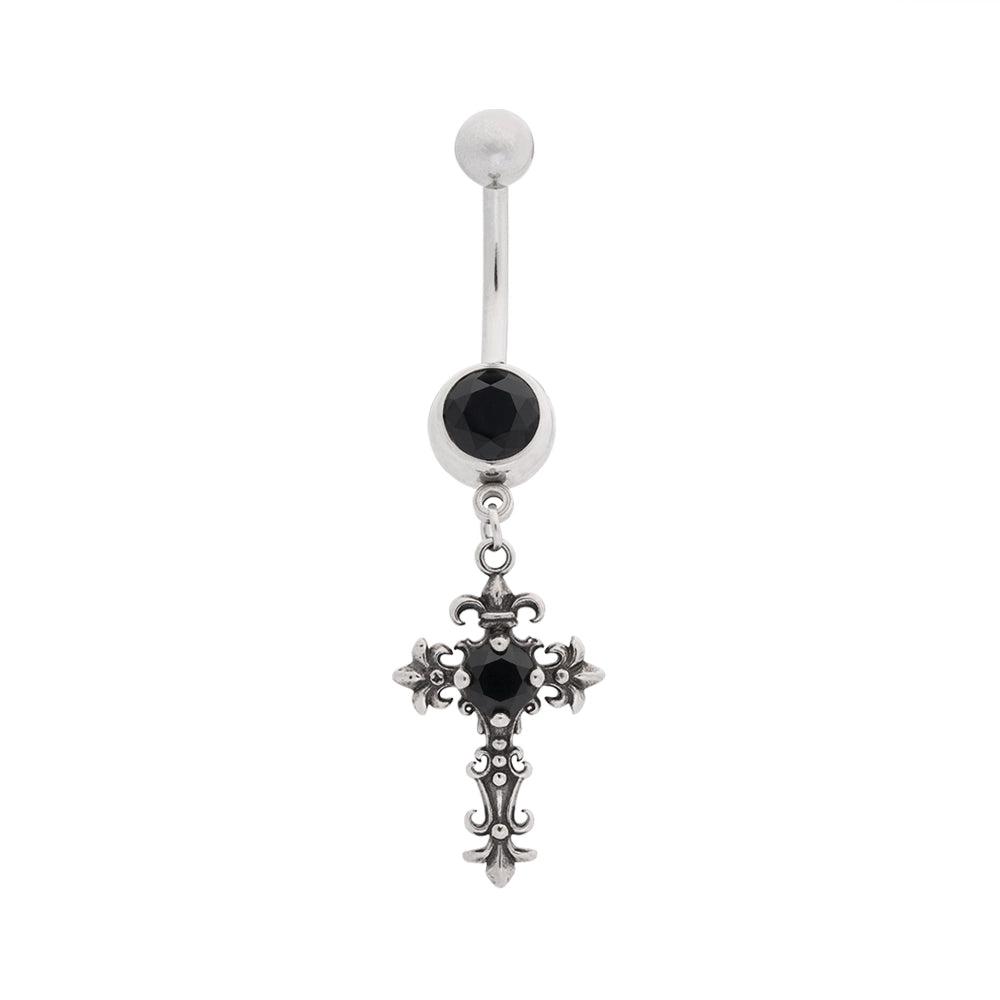 Tilum 14g 3/8” Y2K Cross Dangle Stainless Steel Belly Button Ring - Painful Pleasures