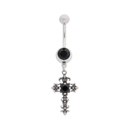 Tilum 14g 3/8” Y2K Cross Dangle Stainless Steel Belly Button Ring - Painful Pleasures