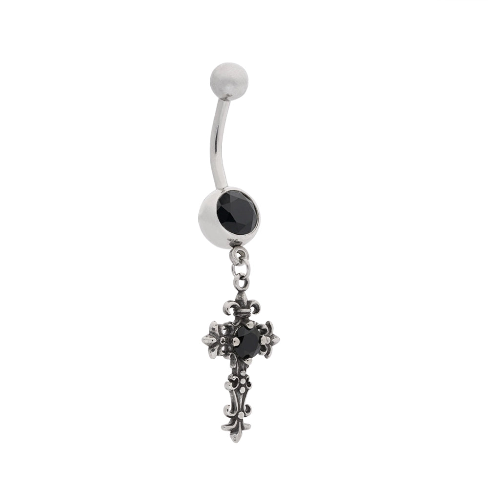 Tilum 14g 3/8” Y2K Cross Dangle Stainless Steel Belly Button Ring - Painful Pleasures