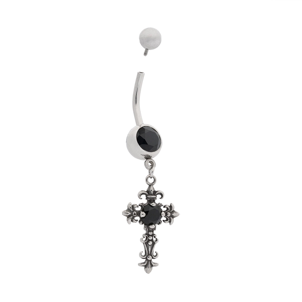 Tilum 14g 3/8” Y2K Cross Dangle Stainless Steel Belly Button Ring - Painful Pleasures