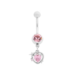 Tilum 14g 3/8” Y2K Heart Dangle Stainless Steel Belly Button Ring