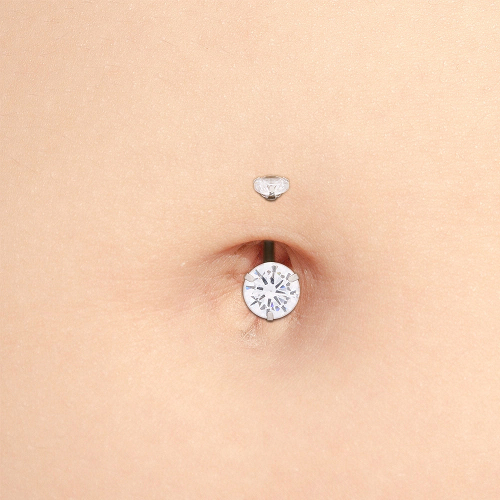 Tilum 14g 3/8” Large Double Jewel Stainless Steel Belly Button Ring - Painful Pleasures