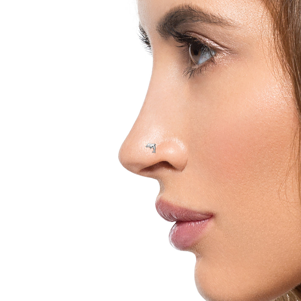 Tilum 14kt White Gold Dolphin Nose Bone 20g - Painful Pleasures