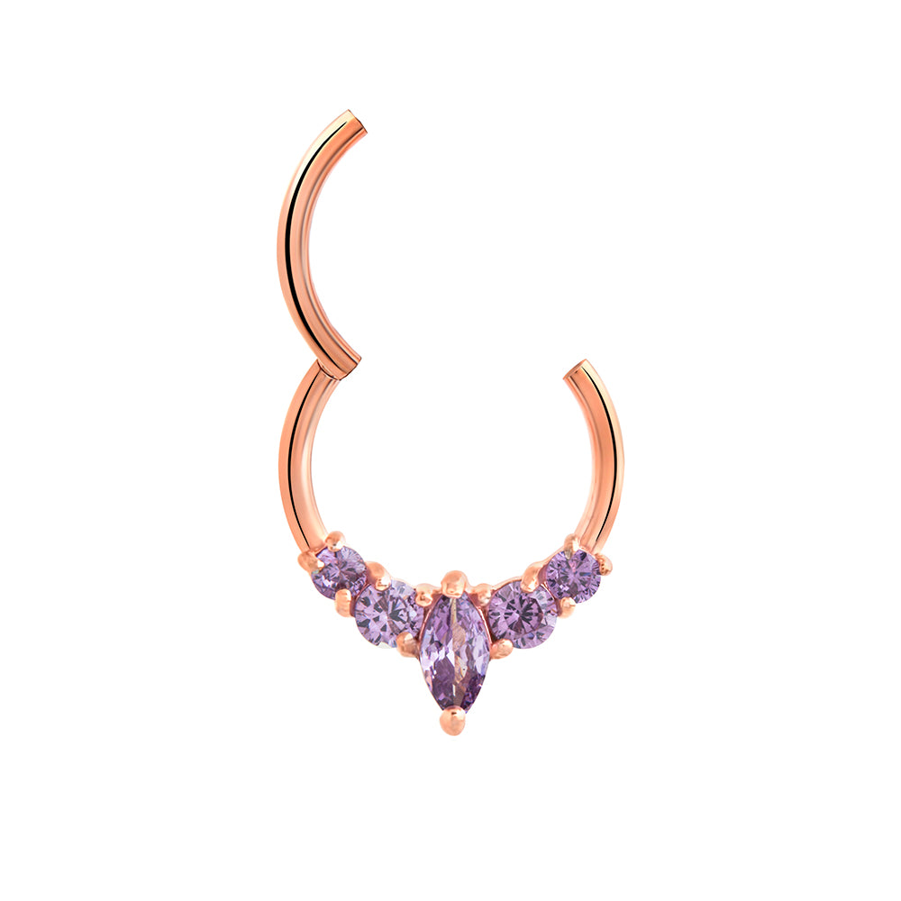 16g 3/8” PVD Rose Gold Marquise Purple Jewel Clicker Ring — Price Per 1