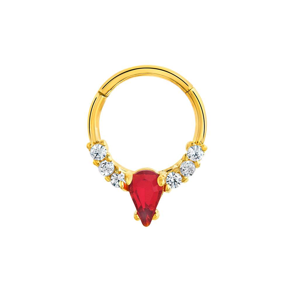 16g 3/8” PVD Rose Gold Teardrop Red Jewel Clicker Ring — Price Per 1