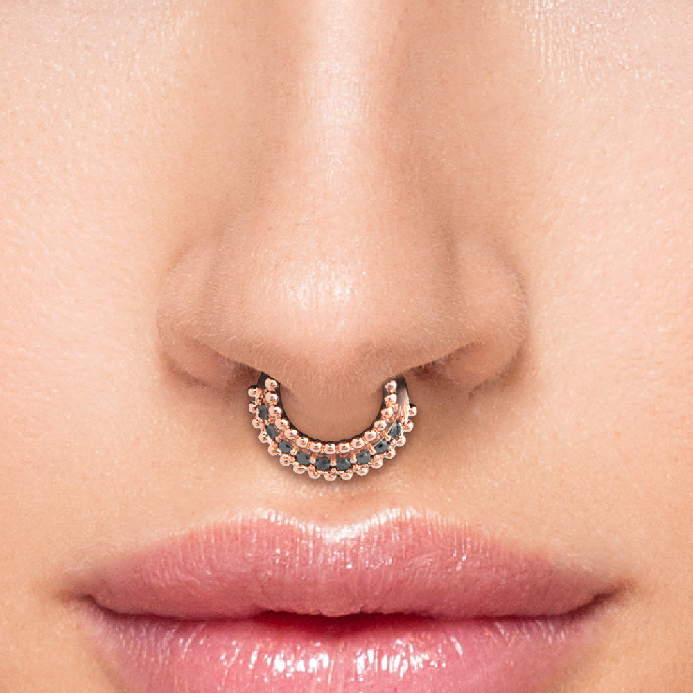 16g PVD Rose Gold Black Jeweled Prominence Septum Clicker