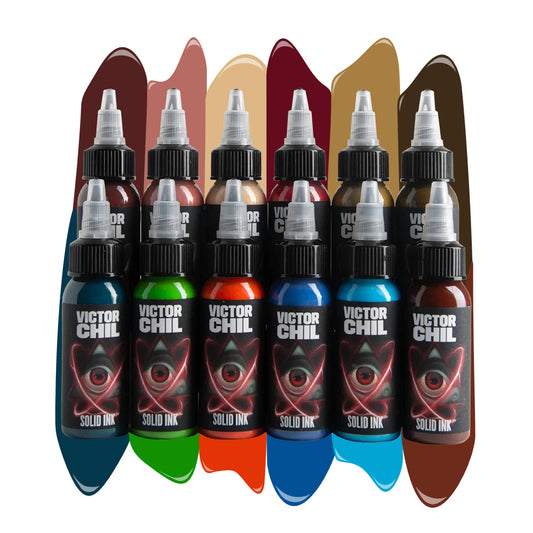 Victor Chil 12 Color Set — Solid Ink — 1oz Bottles