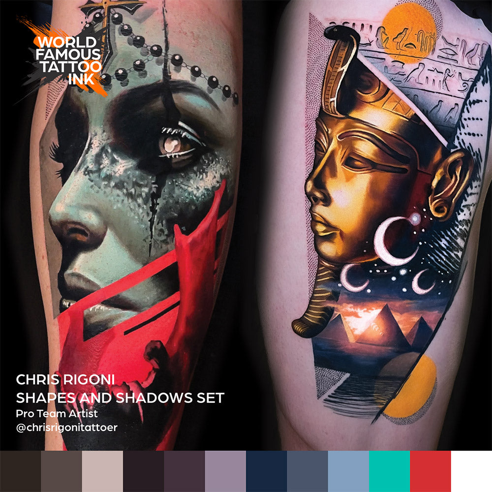 Chris Rigoni Shadows & Shapes 12 Bottle Tattoo Ink Set — World Famous Tattoo Ink — 1oz