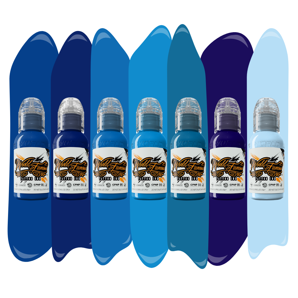 World Famous Blue Ink Set of 7 Bottles
