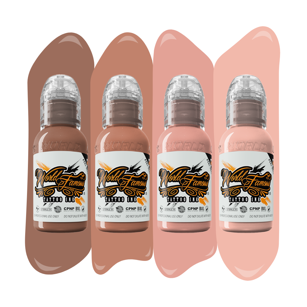 4 bottle Mak's Pink Skintone Set — World Famous Tattoo Ink — Pick Size