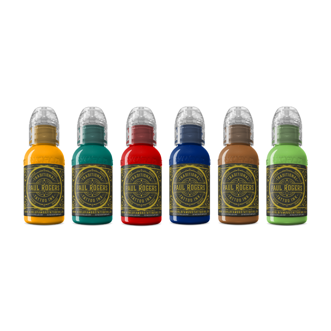 Paul Rogers 6 Bottle Tattoo Ink Set — World Famous Tattoo Ink — 1oz