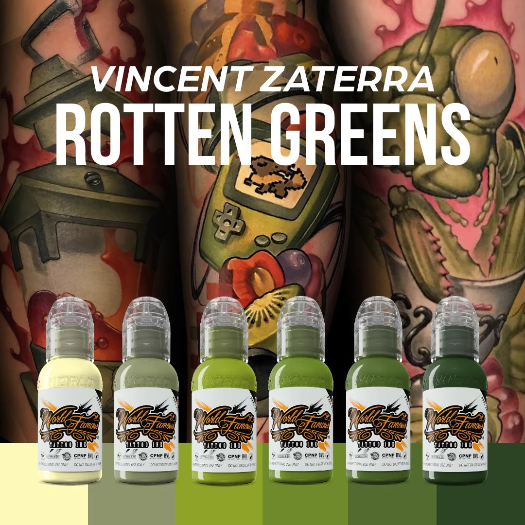 Vincent Zattera Rotten Green Set — World Famous Tattoo Ink — Pick Size - Painful Pleasures