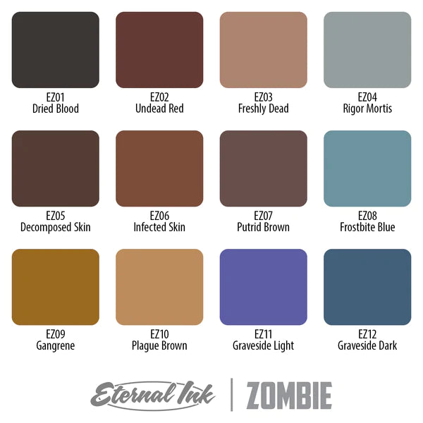 Zombie Color Set of 12 - 1oz Bottles - Eternal Tattoo Ink