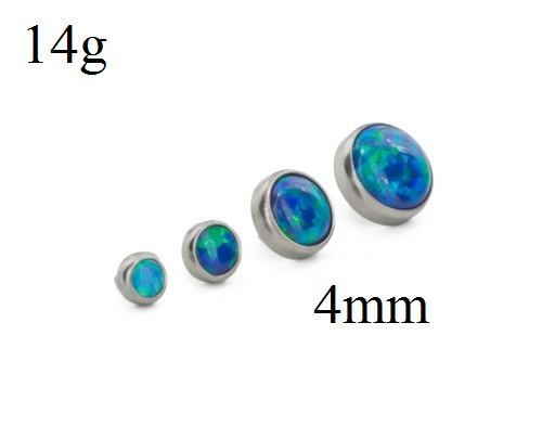 Tilum 14g - 12g Internally Threaded Titanium 4mm Flat Opal Top - Price Per 1