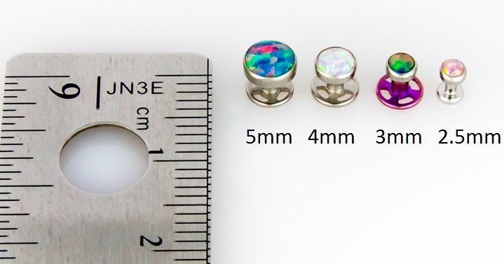 Tilum 18g - 16g Internally Threaded Titanium 2.5mm Flat Opal Top - Price Per 1