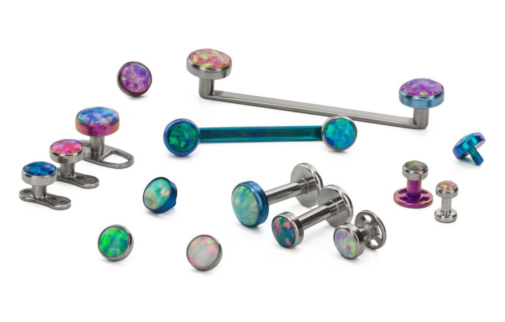 Tilum 14g - 12g Internally Threaded Titanium 3mm Flat Opal Top - Price Per 1