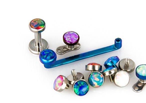 Tilum 14g - 12g Internally Threaded Titanium 4mm Flat Opal Top - Price Per 1