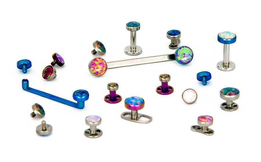 Tilum 14g - 12g Internally Threaded Titanium 3mm Flat Opal Top - Price Per 1
