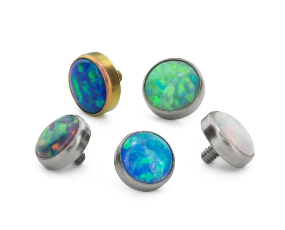 Tilum 14g - 12g Internally Threaded Titanium 3mm Flat Opal Top - Price Per 1