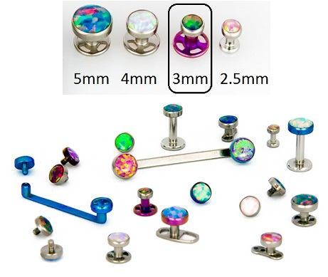 Tilum 14g - 12g Internally Threaded Titanium 3mm Flat Opal Top - Price Per 1