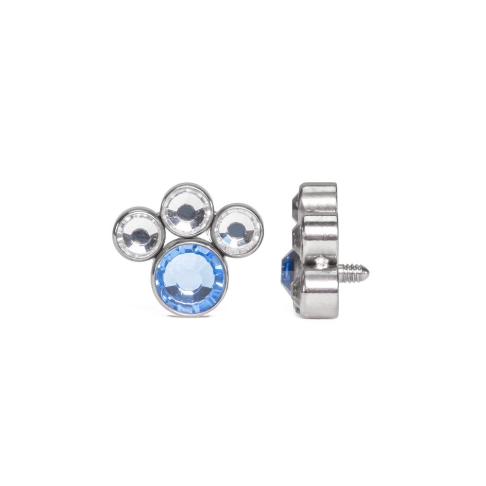 Tilum 14g-12g Internally Threaded Paw Print Cluster Top - Choose 4mm Jewel Color - Price Per 1 - Painful Pleasures