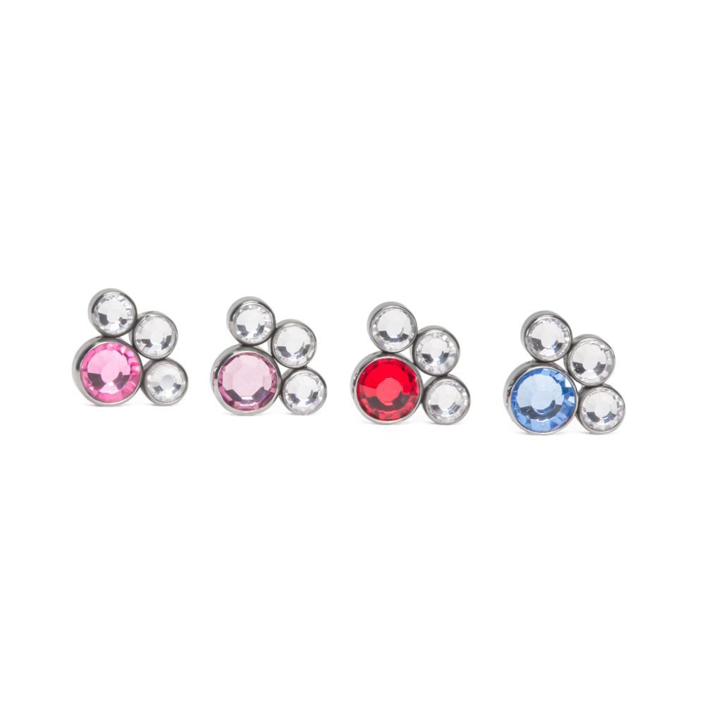 Tilum 14g-12g Internally Threaded Paw Print Cluster Top - Choose 4mm Jewel Color - Price Per 1 - Painful Pleasures