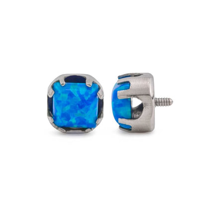 Tilum 14g-12g Internally Threaded Titanium Corner Prong-Set Square Opal Top - 4mm - Price Per 1 - Painful Pleasures